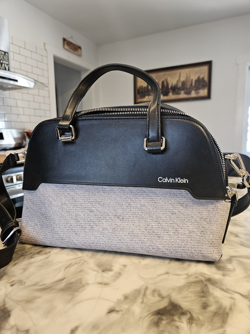 Calvin Klein Black & Gray Dome Satchel